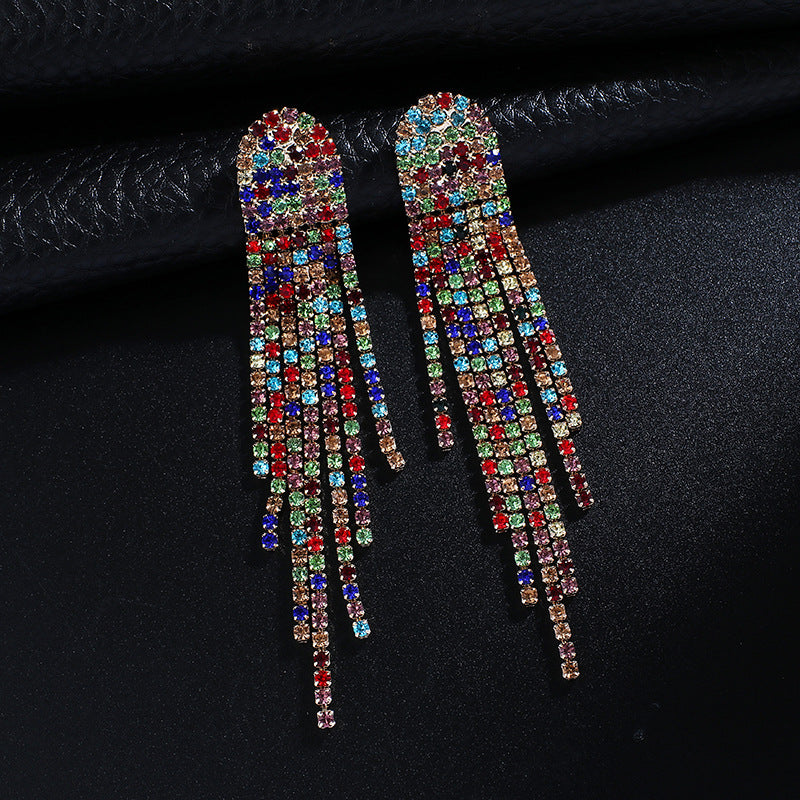 European And American Exaggerated Tassel Earrings Women's Diamond Earrings Long Earrings Earrings