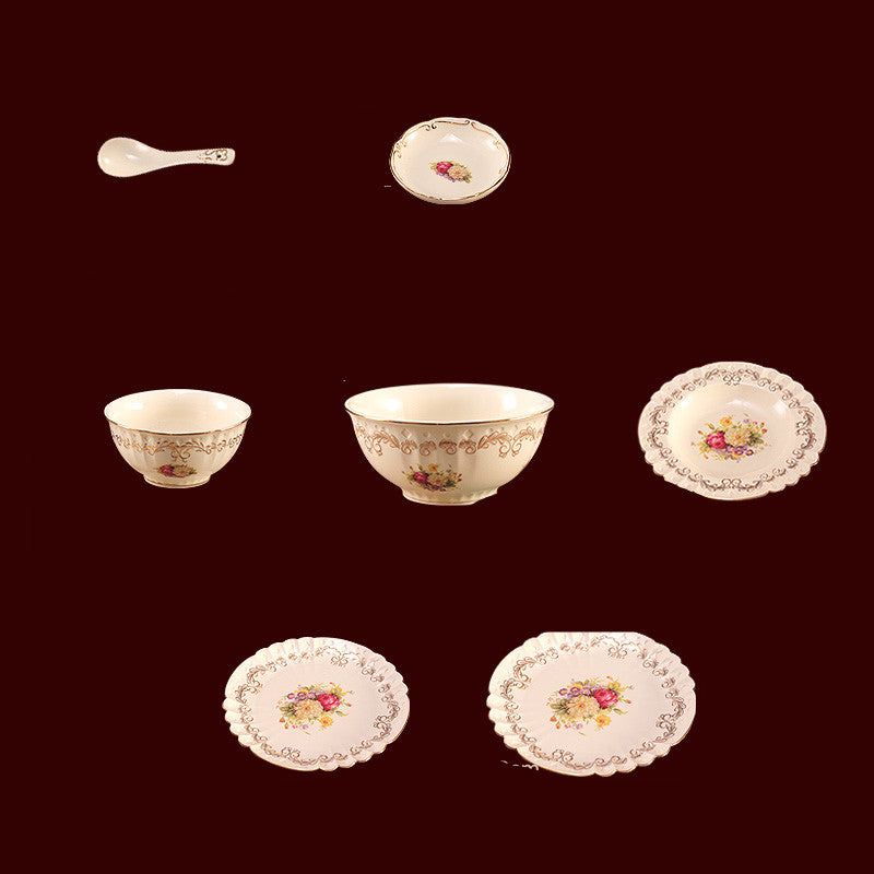 Water-painted Gold-rimmed Tableware Set Plates And Bowls In Bulk