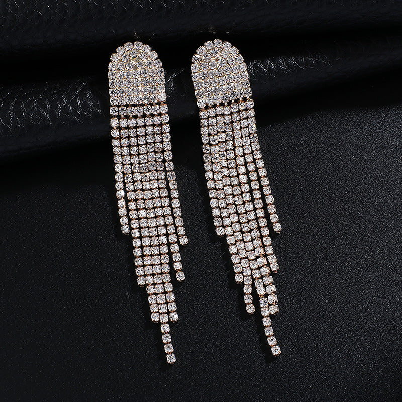 European And American Exaggerated Tassel Earrings Women's Diamond Earrings Long Earrings Earrings