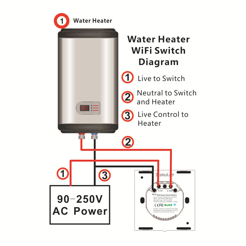 Smart WIFI water heater touch switch mobile phone remote control high power switch