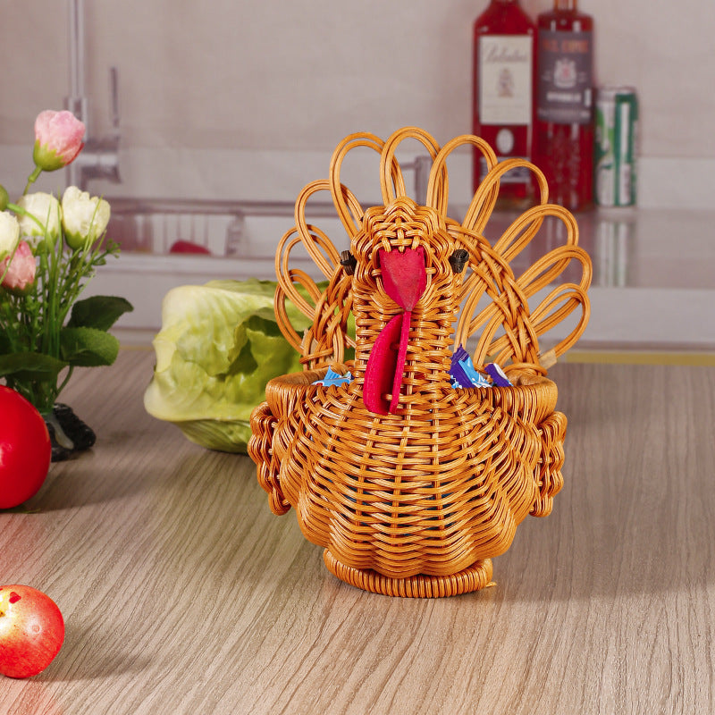 Rattan Woven Fruit Basket Cute Shape Fruit Bowls Tray Vegetable Snack Basket Novelty Animal Shaped Home Decors Organizer