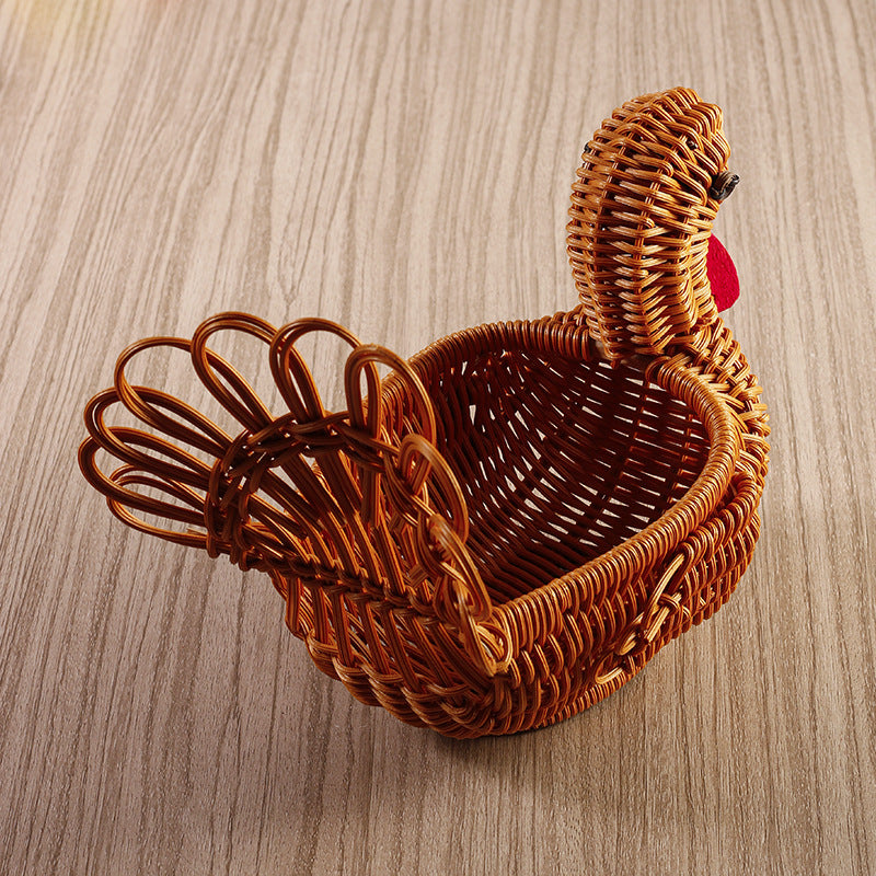 Rattan Woven Fruit Basket Cute Shape Fruit Bowls Tray Vegetable Snack Basket Novelty Animal Shaped Home Decors Organizer