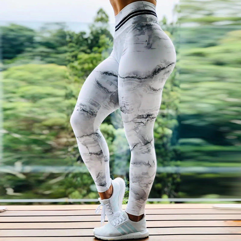 Yoga Clothes Tight Belly Trimming High Waist Skinny Pants Stretch Sports Fitness Printed Leggings