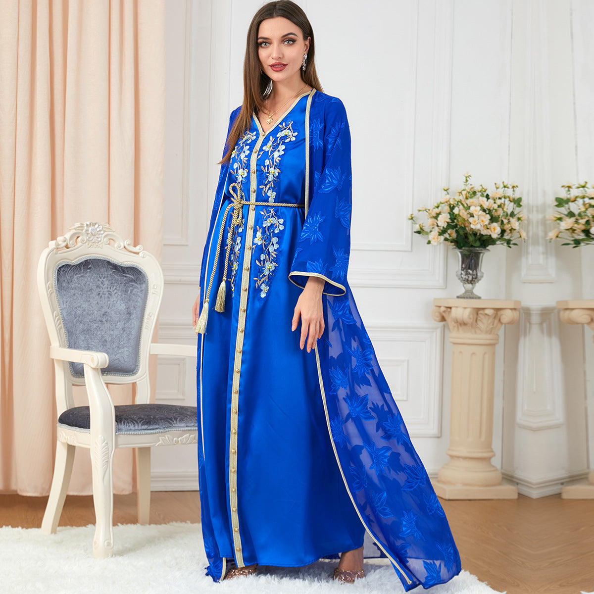 Muslim Women's Robes V-neck Suit Dress