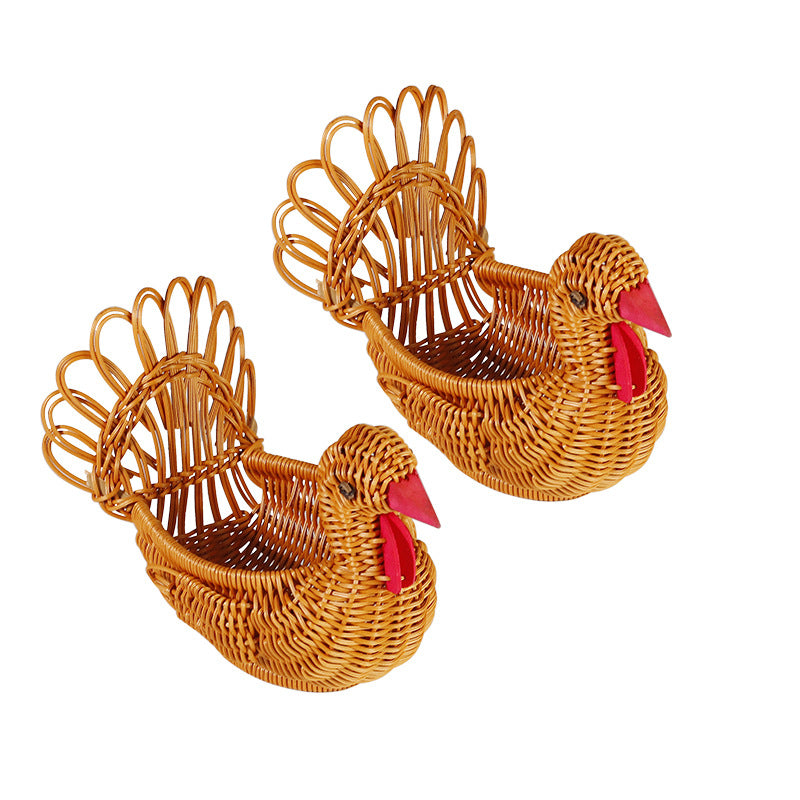 Rattan Woven Fruit Basket Cute Shape Fruit Bowls Tray Vegetable Snack Basket Novelty Animal Shaped Home Decors Organizer