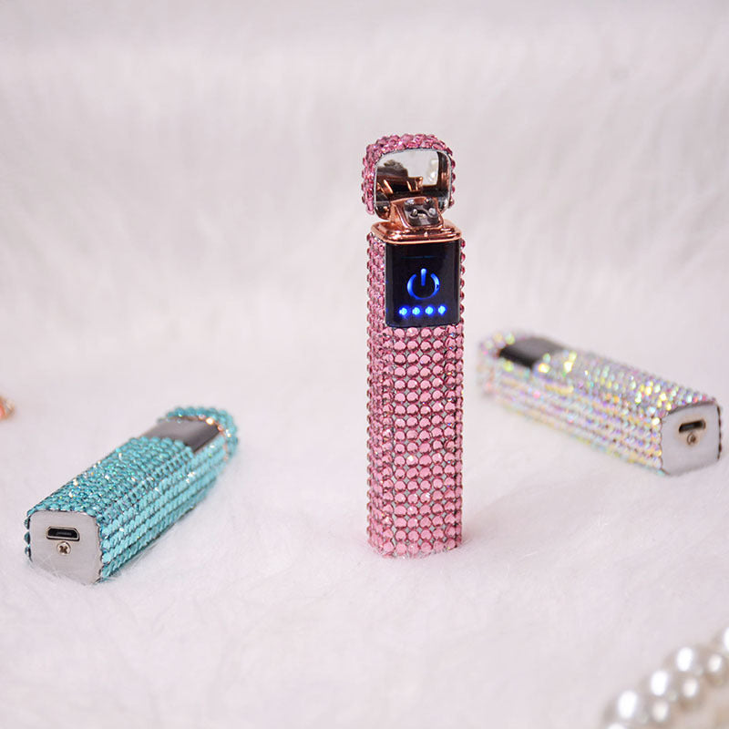 Rhinestone Touch Screen USB Rechargeable Windproof Smoke Lighter