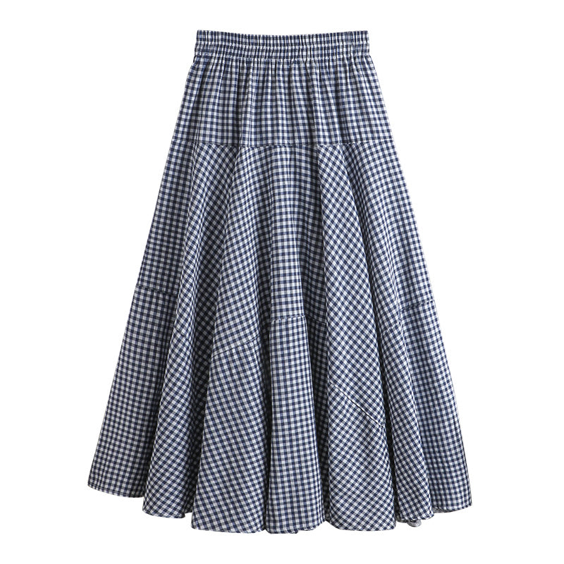 High Waist Slimming Elastic Waist Irregular Stitching Plaid Skirt