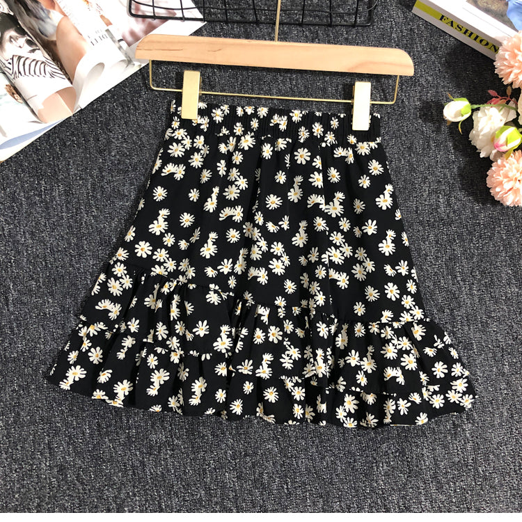 Fashion Women's Daisy Floral Lotus Leaf Skirt