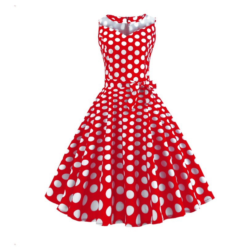 Retro Hepburn Style Mesh Stitching Polka Dot Dress