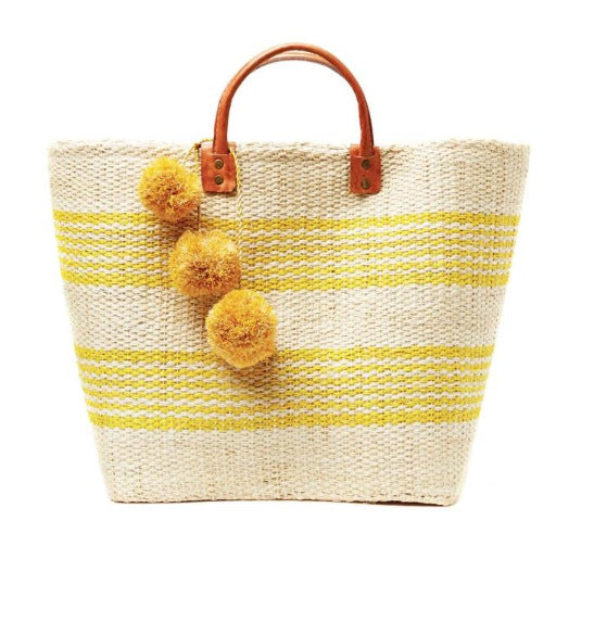 Bohemian Holiday Striped Pompom Straw Bag