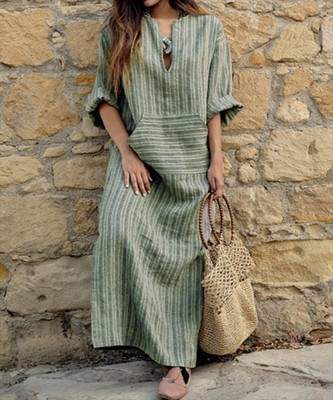 Women Long Striped Casual Loose Maxi Dresses