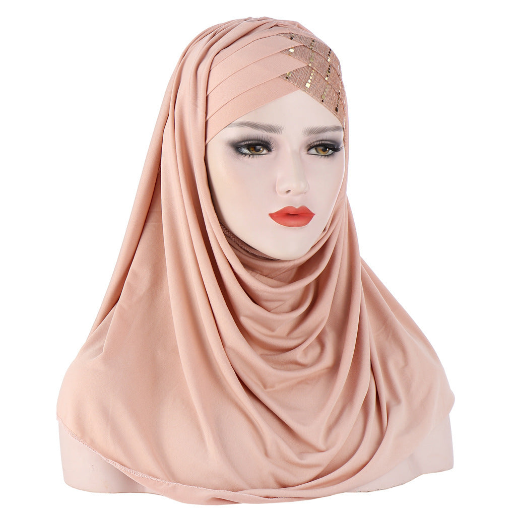 Glitter Scarf For Women, Muslim Headband, Turban, Glitter, Solid Color, Jersey, Hijabs,