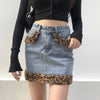 New Women's Skirt Ins European And American Style Fashion Leopard Print Hairy Color Matching Hip Denim Skirt Female Casual A-Line Skirt