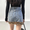 New Women's Skirt Ins European And American Style Fashion Leopard Print Hairy Color Matching Hip Denim Skirt Female Casual A-Line Skirt