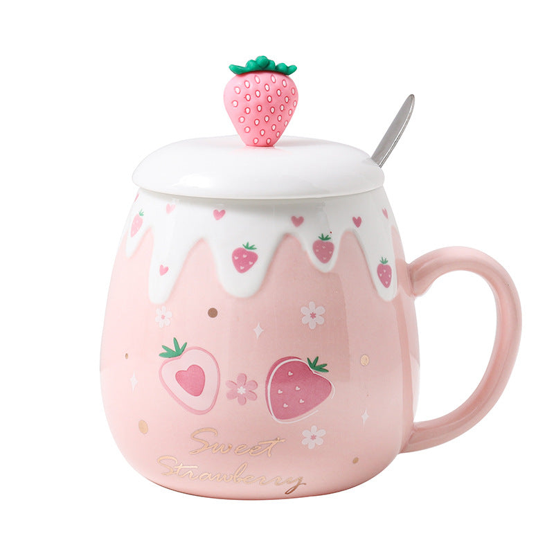 Ceramic Coffee Mug With Lid And Spoon Cute Creative Kawaii Water