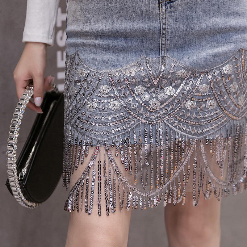 Fashion Plus Size Sequined Skirt High Waist Bag Hip Short Skirt