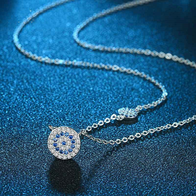 S925 Sterling Silver Blue Eye Clavicle Chain Necklace