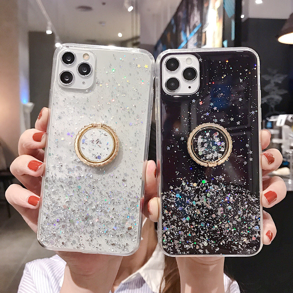 Compatible with Apple , Explosive Glitter Gradient Epoxy Phone Case 11ProMax Phone Case XR8Plus XS Max Ring Bracket