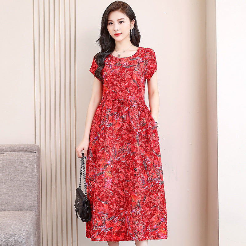 Women's Fashion Casual Cotton Linen Mid-length Dresses