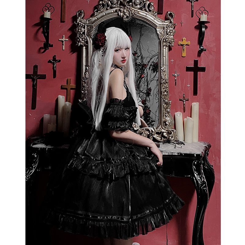 Originale Lolita Harajuku Bow Splicing Black Dress Hot Girl Fashion Kawaii Sweet Dress