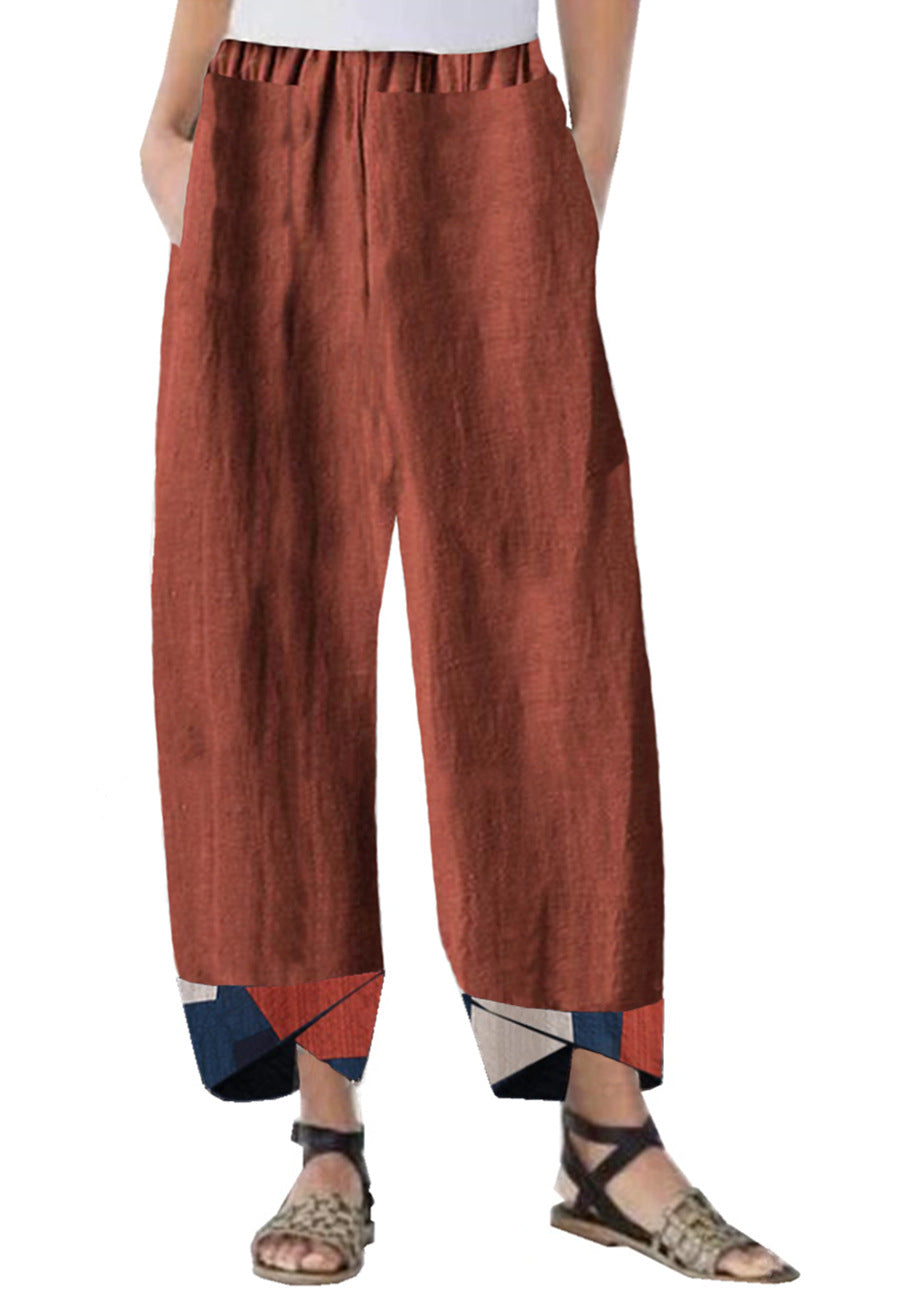 Ladies Casual Pants Positioning Printed Cotton And Linen Trousers