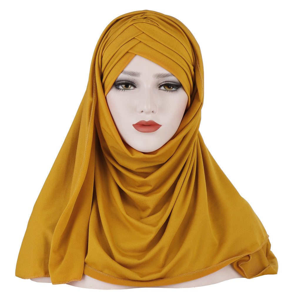 Milk Silk Monochrome Scarf Hat Muslim Ladies Fashion Patch Hijab