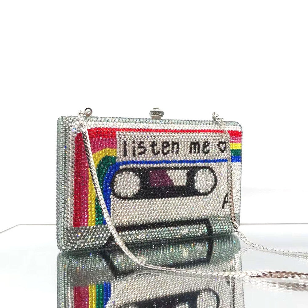 Cassette Tape Clutch Women Crystal Evening Bag