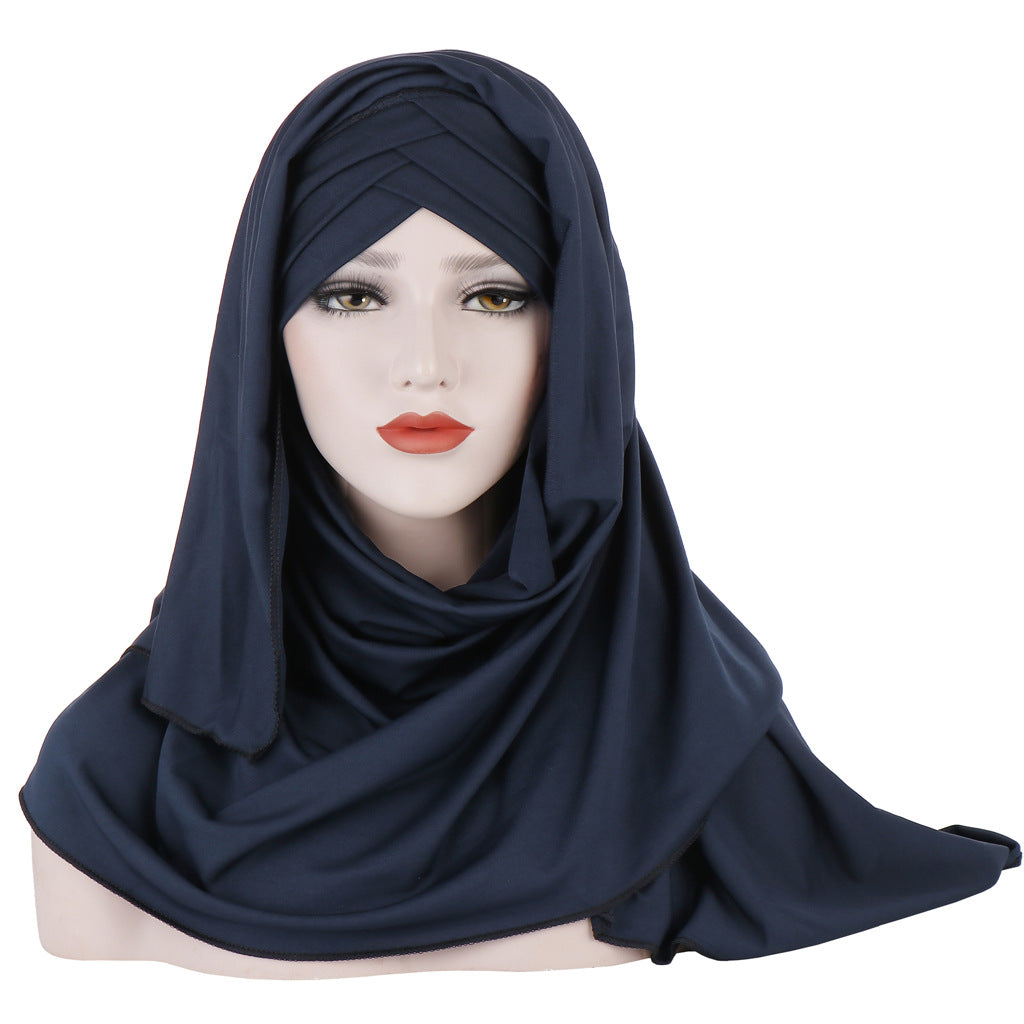 Milk Silk Monochrome Scarf Hat Muslim Ladies Fashion Patch Hijab