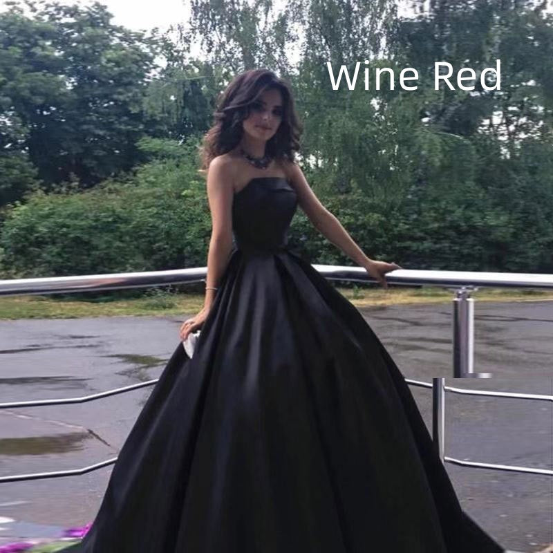 Women's Black Bra Simple Satin Long Ground Length Evening Dress