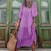 Summer Women's Vintage Printed Bohemian Dress Elegant Ladies Casual Loose V-Neck Half Sleeve Maxi Dresses