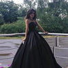 Women's Black Bra Simple Satin Long Ground Length Evening Dress