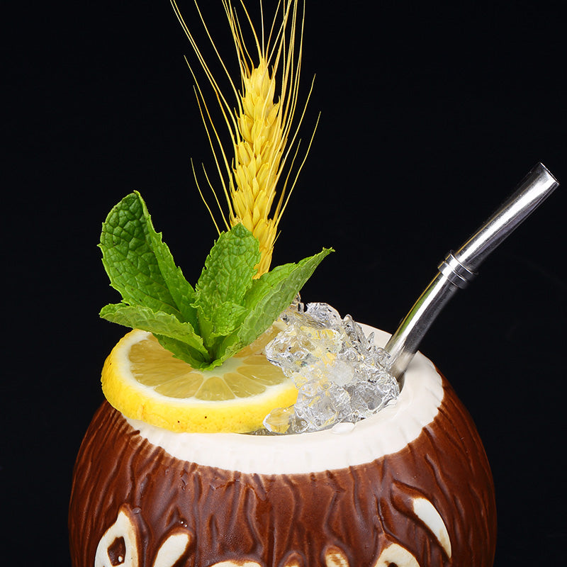 Hawaiian Coconut Ceramic Tiki Personality Cocktail Glass