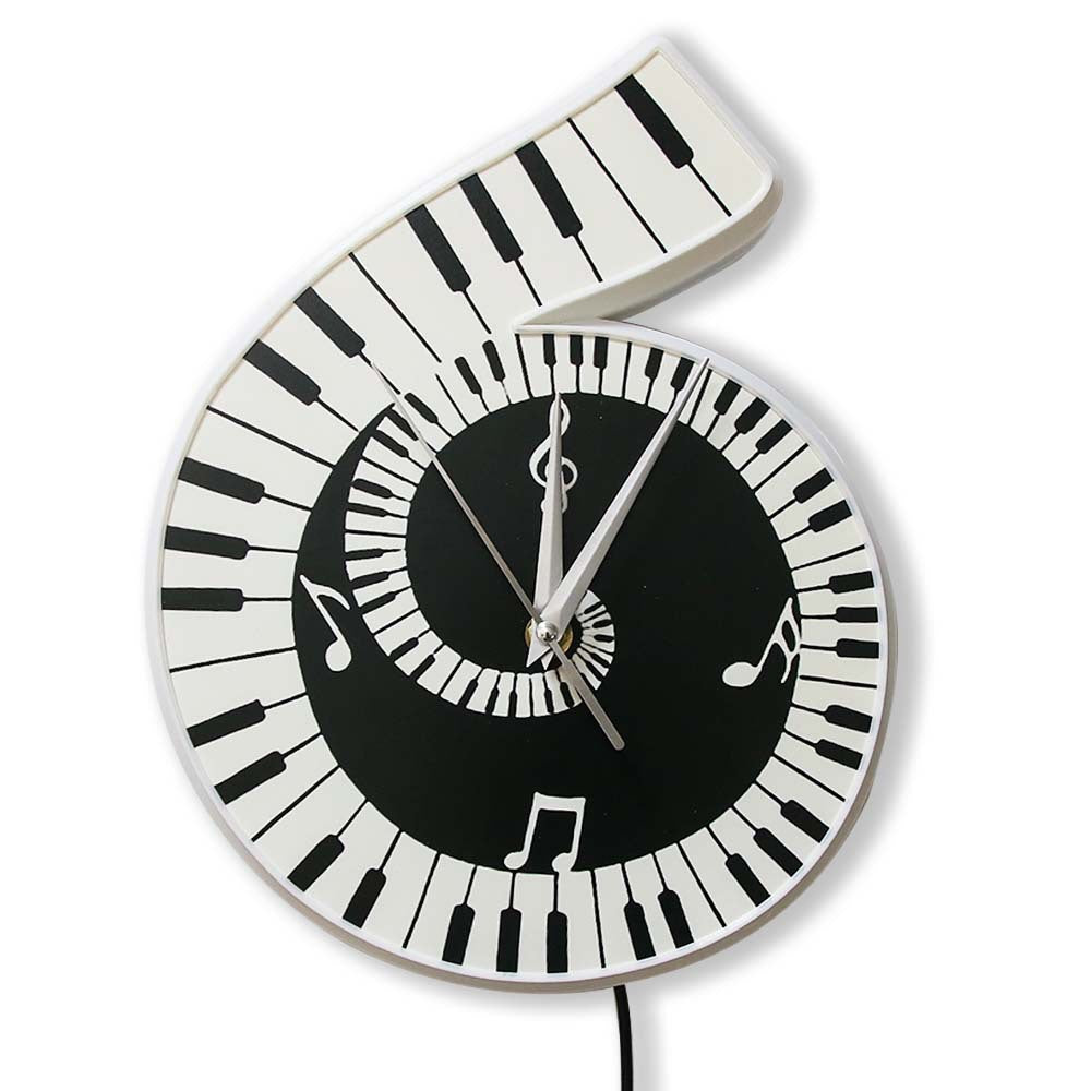 Black And White Piano Keys White Frame Wall Clock Home Decoration