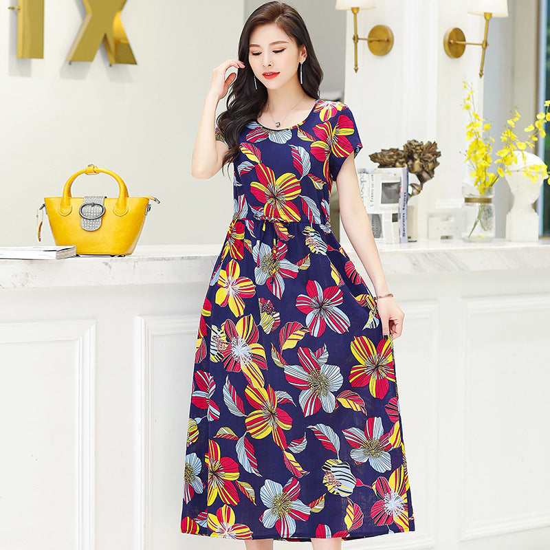 Women's Fashion Casual Cotton Linen Mid-length Dresses