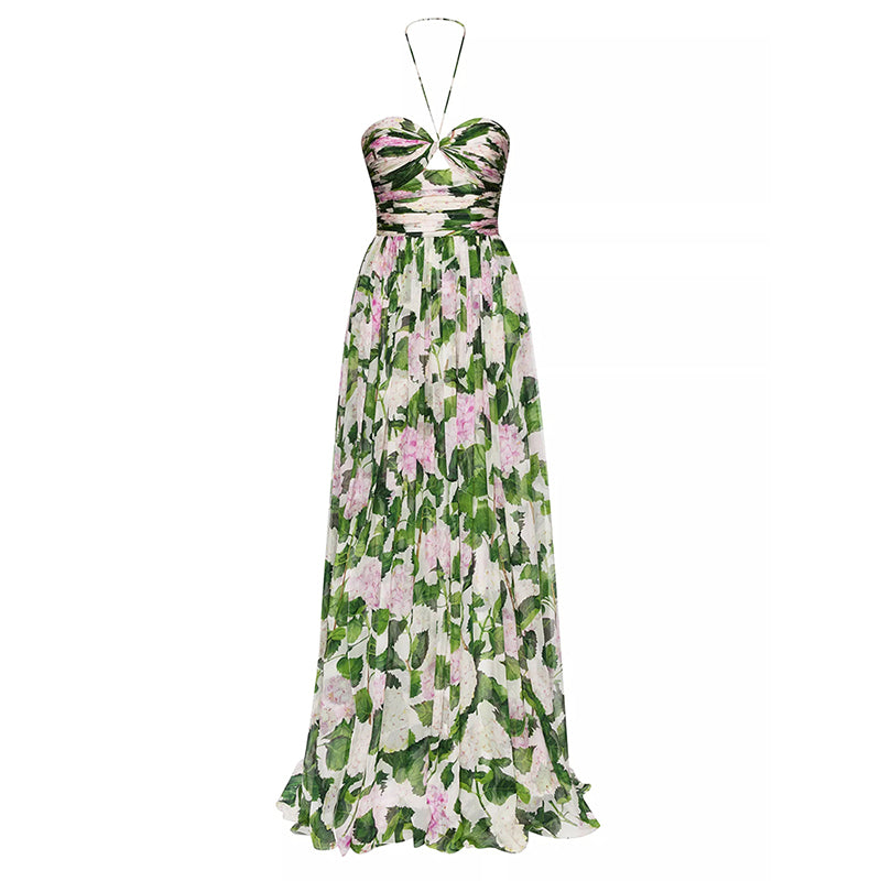 Green Floral Sling Ladies Dress Temperament