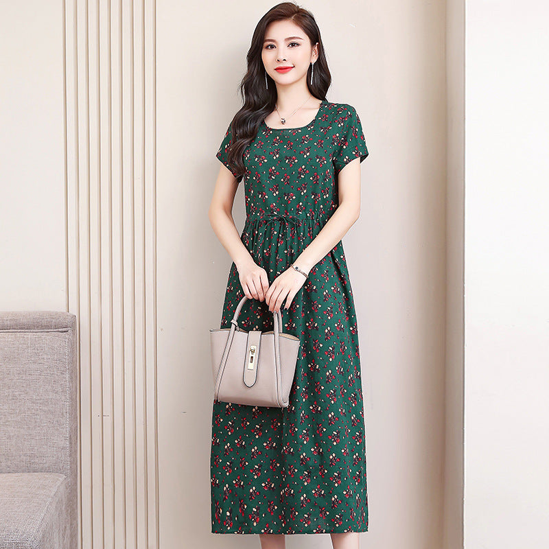 Women's Fashion Casual Cotton Linen Mid-length Dresses