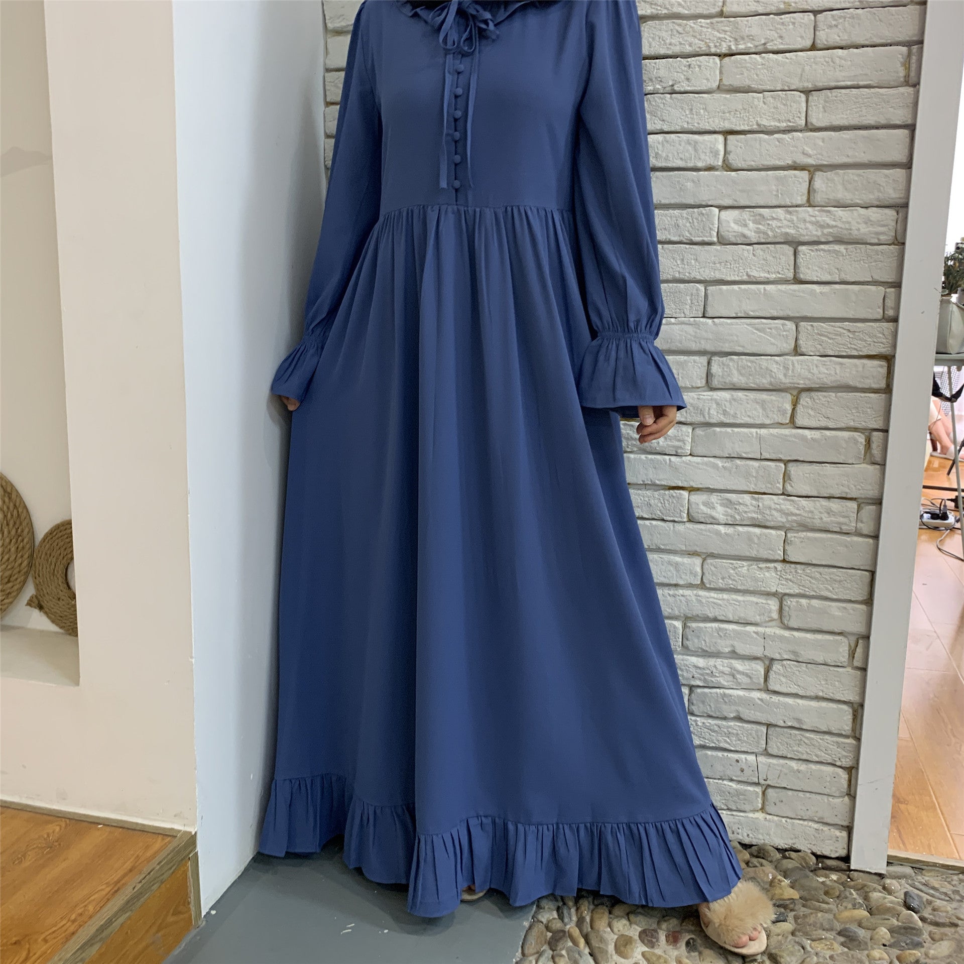 Solid Color Stitching Big Muslim Dress