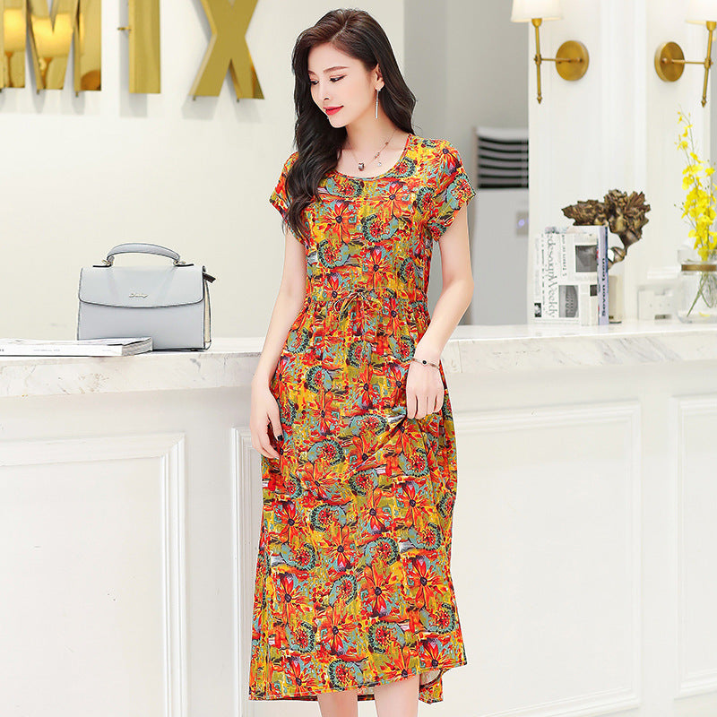 Women's Fashion Casual Cotton Linen Mid-length Dresses