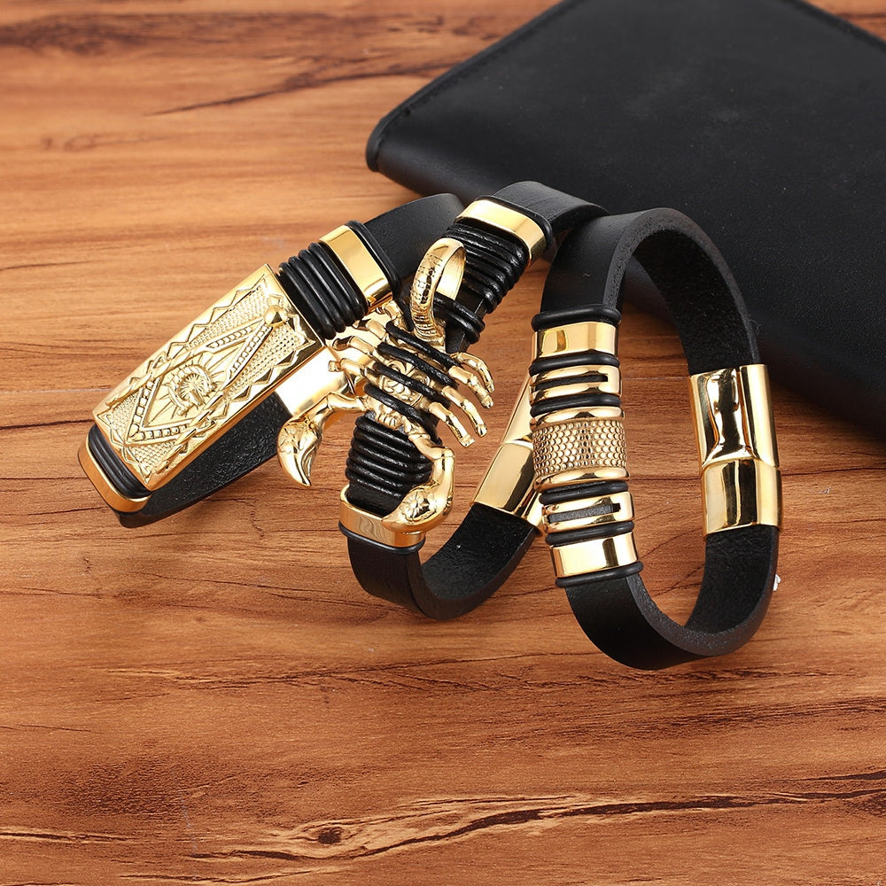 Scorpion Leather Woven Bracelet