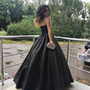 Women's Black Bra Simple Satin Long Ground Length Evening Dress