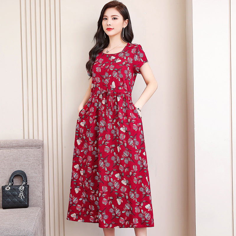 Women's Fashion Casual Cotton Linen Mid-length Dresses