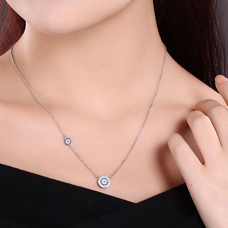 S925 Sterling Silver Blue Eye Clavicle Chain Necklace