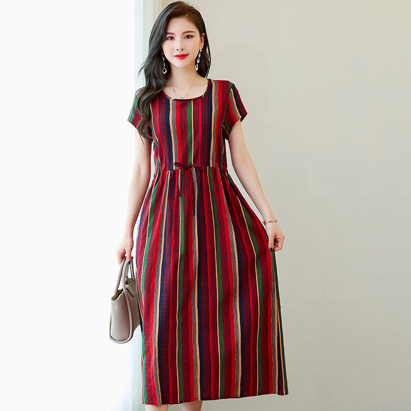 Women's Fashion Casual Cotton Linen Mid-length Dresses