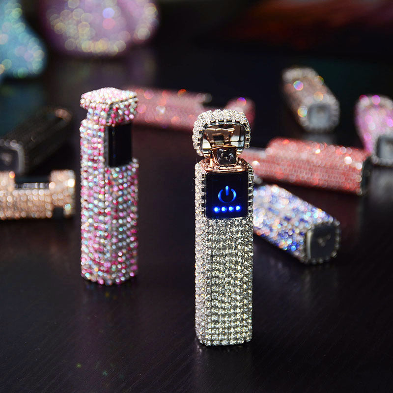 Rhinestone Touch Screen USB Rechargeable Windproof Smoke Lighter