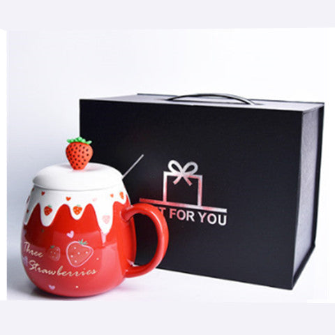 Ceramic Coffee Mug With Lid And Spoon Cute Creative Kawaii Water