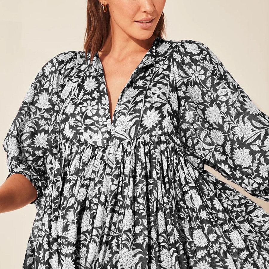 New Floral Fashion Women's Loose Large Size Casual Summer Dresses With Medium Sleeves