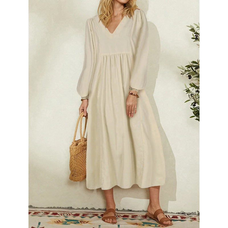 Autumn New Fashion Women's Wear Cotton Loose Lantern Sleeve Dress