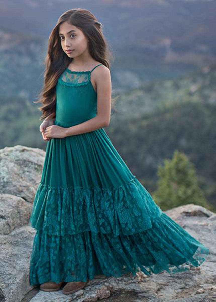 Summer Girls Lace Cotton Bohemia Long Dresses Baby Kids Flow