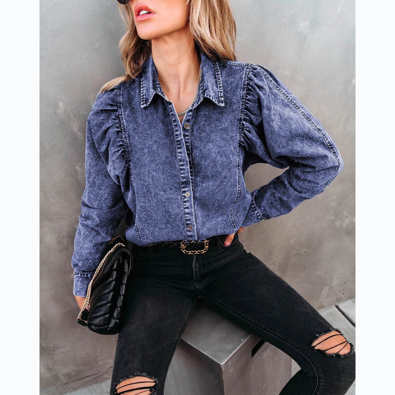 Casual Fashion Street Style Denim Shirt Female