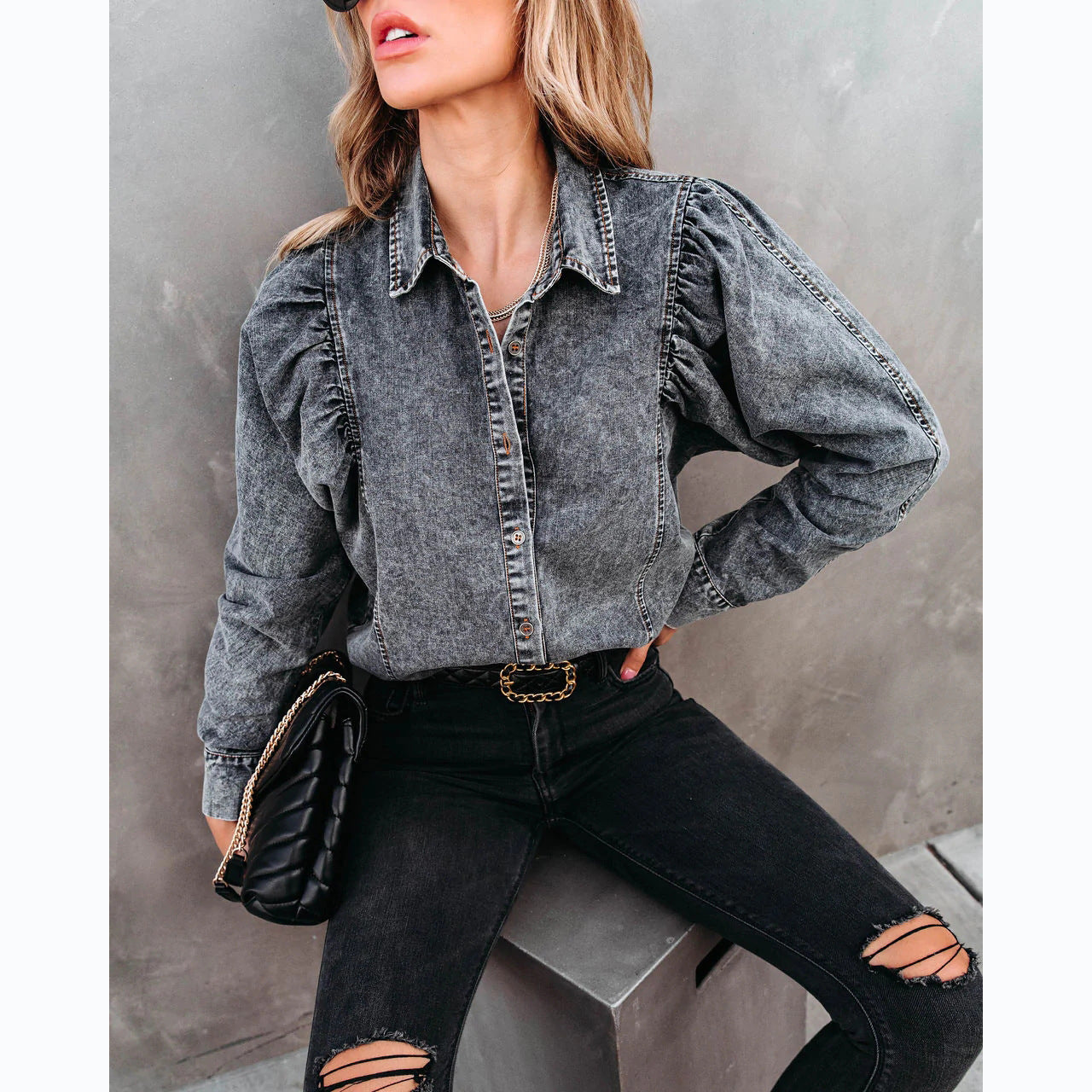 Casual Fashion Street Style Denim Shirt Female